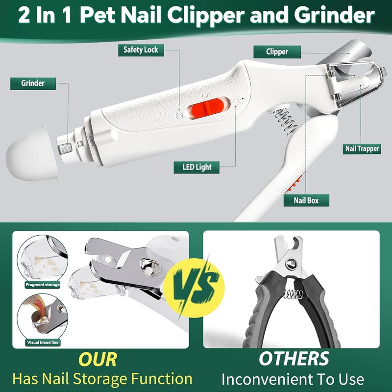 CATPICK 2-in-1 Cat Nail Clippers & Dog Nail Clippers Trimmers for Large Medium Small Dogs Cats Claw Trimmer Quick Sensor and Safety Guard USB Rechargeable with 2 LED Lights Dogs Nail Trimmer - Image 4